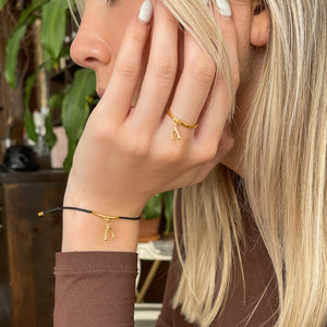 Wishbone String Bracelet (Black) - Gold